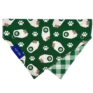 Green Pup Cup Dog Collar Bandana, Reversible and Two-Tone