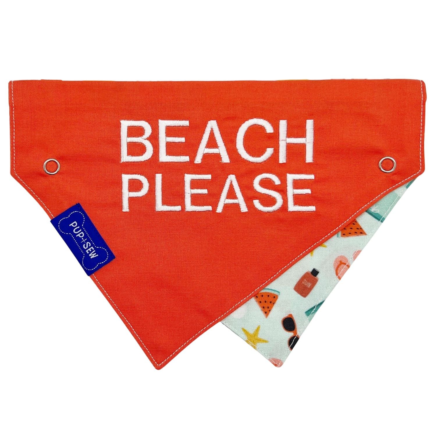 Beach Vibes Dog Collar Bandana, Reversible and Two-Tone
