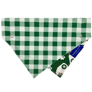 Green Pup Cup Dog Collar Bandana, Reversible and Two-Tone