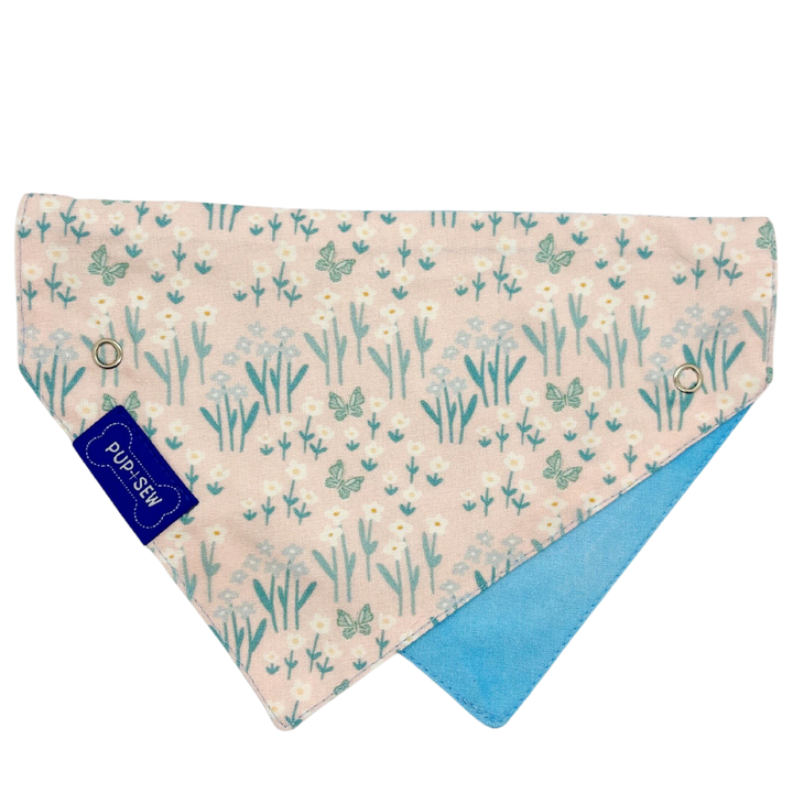 Pink Wildflower Dog Collar Bandana, Reversible and Two-Tone