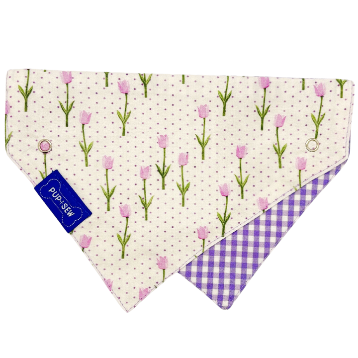Purple Tulip Dog Collar Bandana, Reversible and Two-Tone