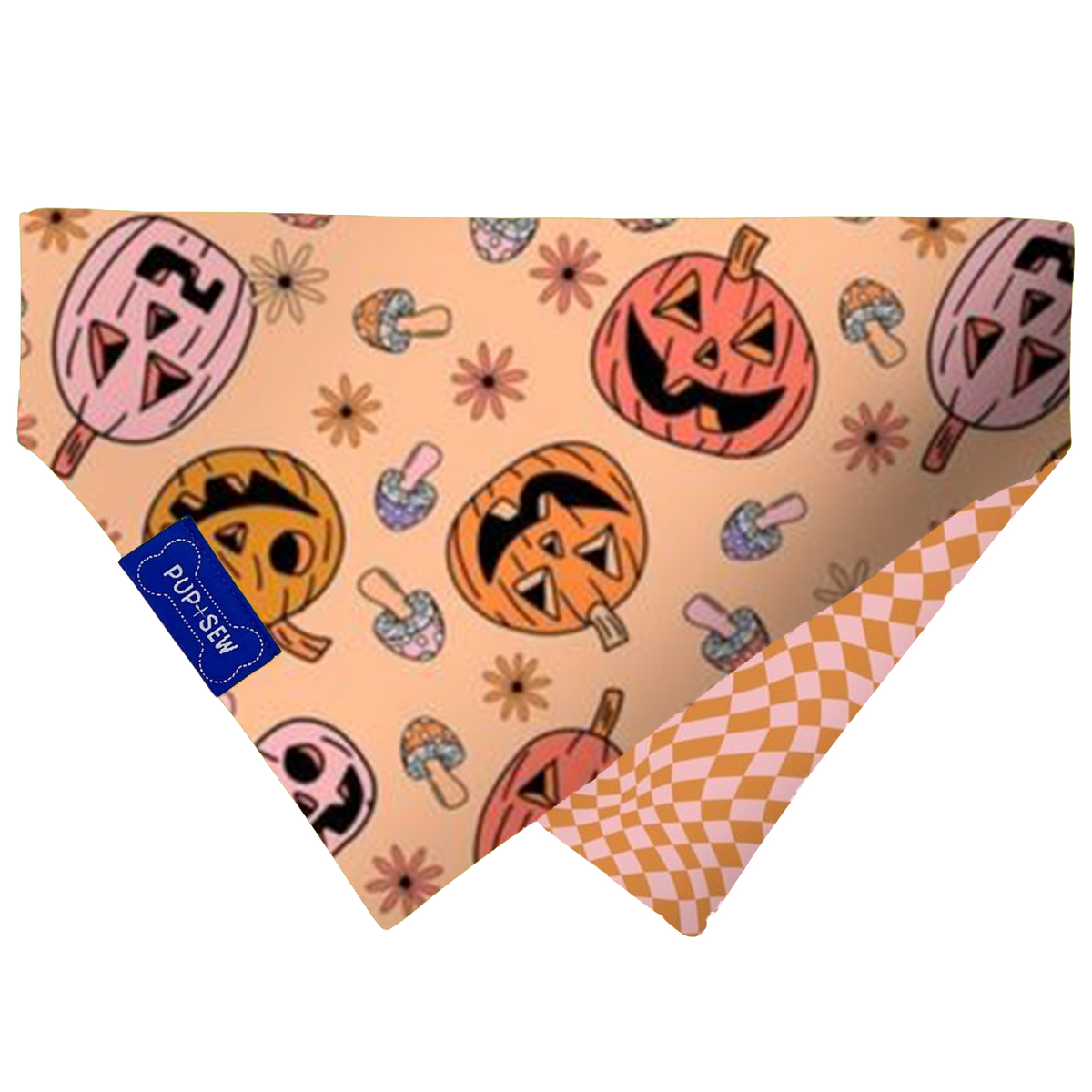 Groovy Pumpkin Dog Collar Bandana, Reversible and Two-Tone