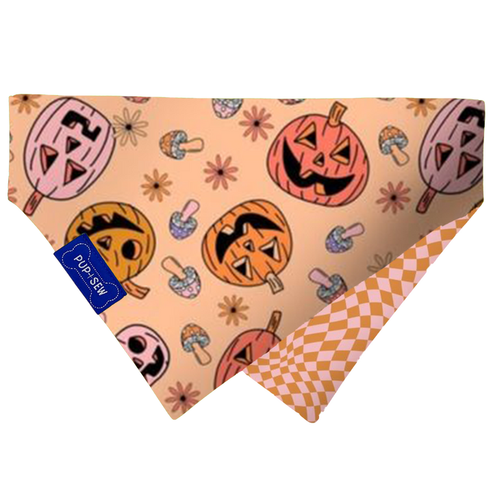 Groovy Pumpkin Dog Collar Bandana, Reversible and Two-Tone