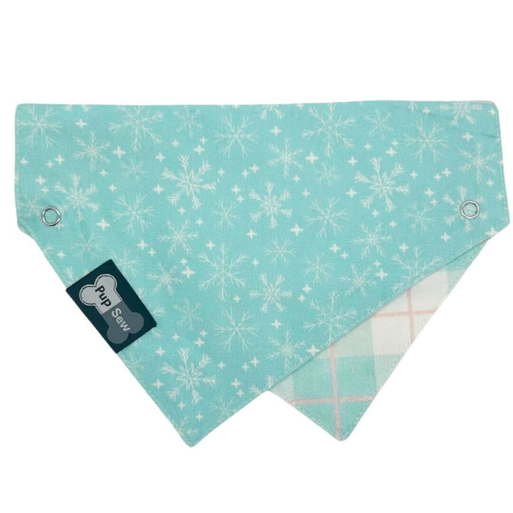Snowflake & Blue Plaid Dog Collar Bandana, Reversible and Two-Tone