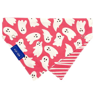 Pink Ghosts Dog Collar Bandana, Reversible and Two-Tone
