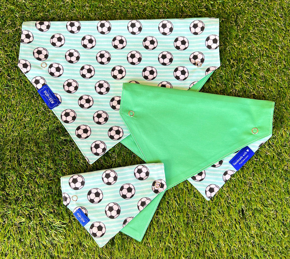 Soccer Ball Dog Collar Bandana, Reversible and Two-Tone