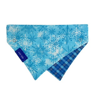 Snowflake & Blue Plaid Dog Collar Bandana, Reversible and Two-Tone