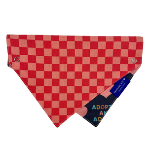 "Adopt" Red Checkered Dog Collar Bandana, Reversible and Two-Tone