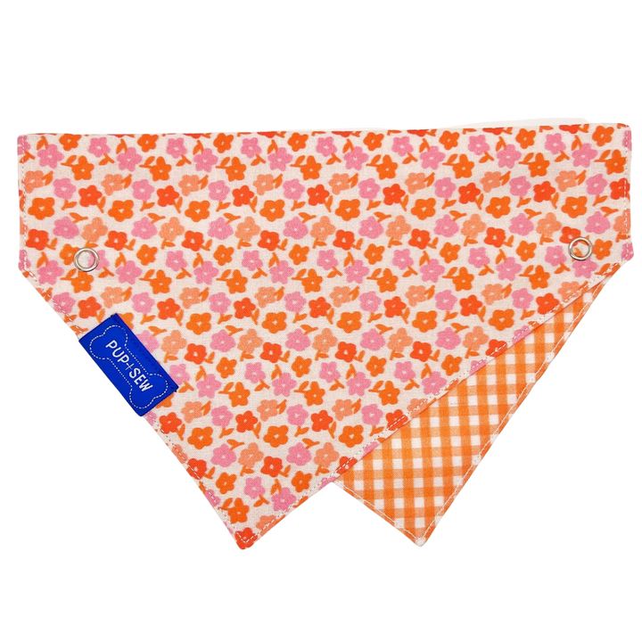 Orange Daisy Dog Collar Bandana, Reversible and Two-Tone
