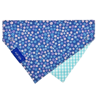 Blue Daisy Dog Collar Bandana, Reversible and Two-Tone