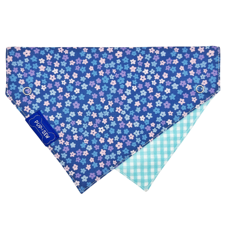 Blue Daisy Dog Collar Bandana, Reversible and Two-Tone