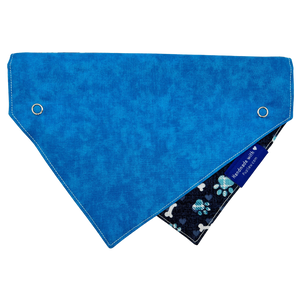 Blue Bone Dog Collar Bandana, Reversible and Two-Tone