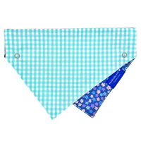 Blue Daisy Dog Collar Bandana, Reversible and Two-Tone