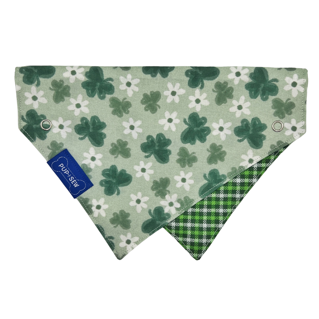 Clover & Green Plaid Dog Collar Bandana, Reversible and Two-Tone