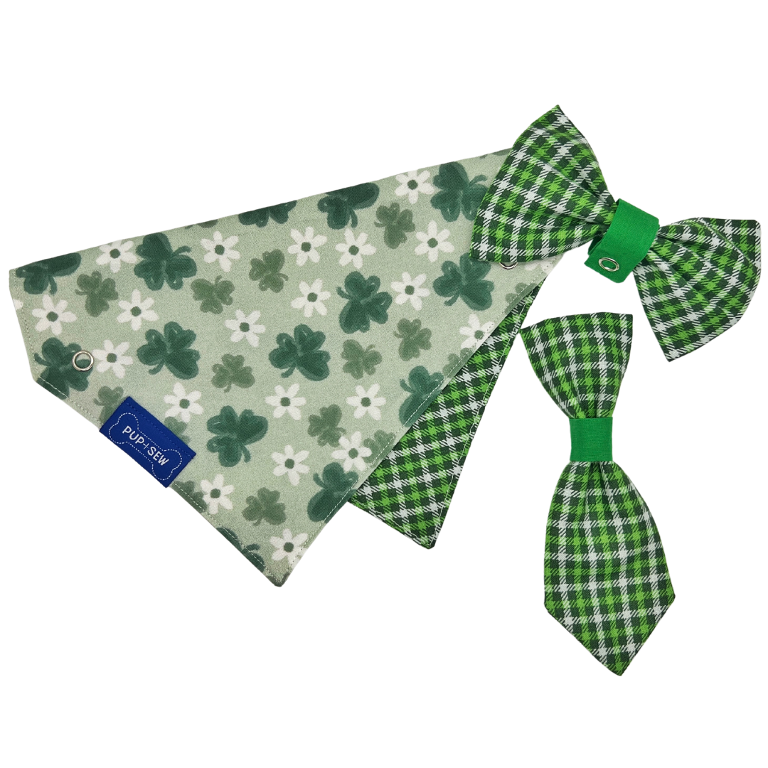 Clover & Green Plaid Dog Collar Bandana, Reversible and Two-Tone