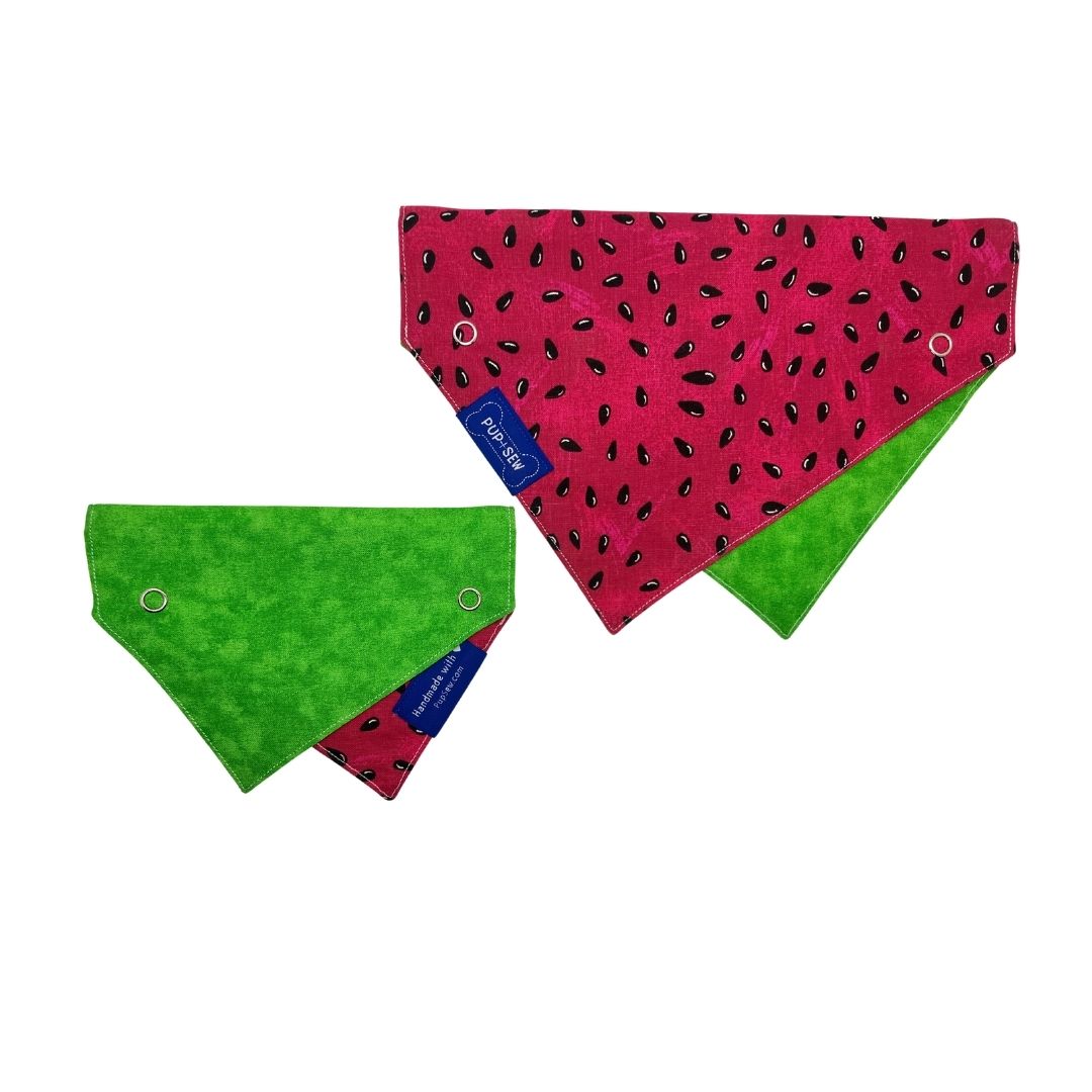 Watermelon Green Dog Collar Bandana, Reversible and Two-Tone