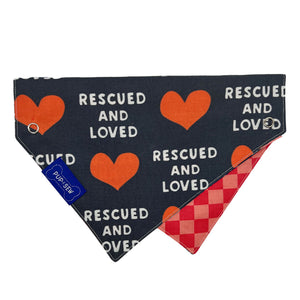 "Rescued" Red Checkered Dog Collar Bandana, Reversible and Two-Tone